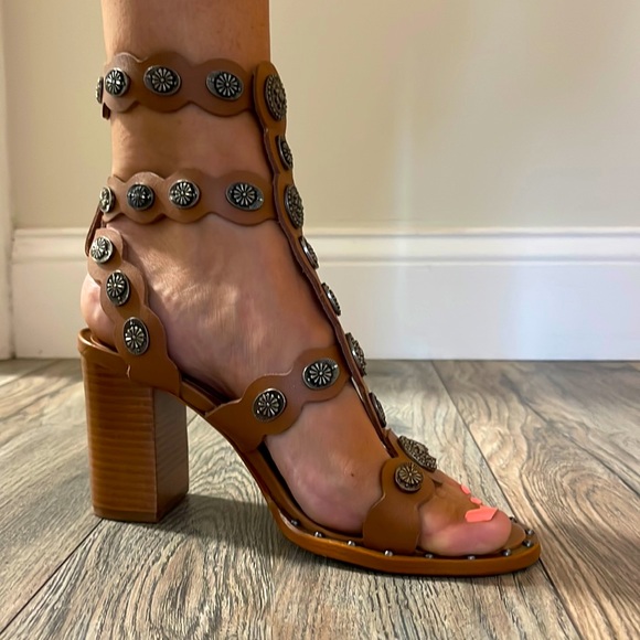 Schutz Summer Sandals Aletta Leather Stacked Heels - Picture 7 of 8